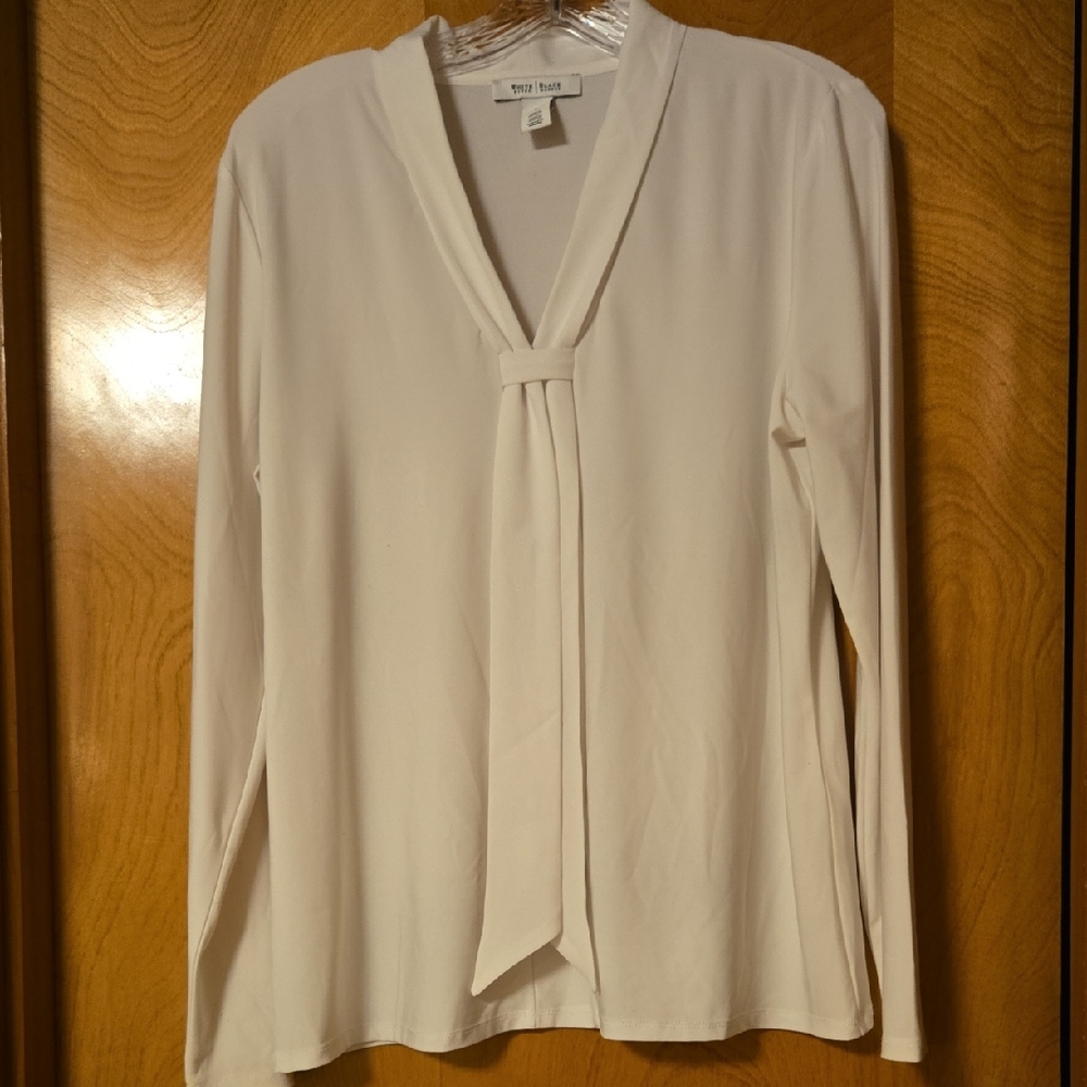 White House Black Market White  Blouse With Decorative Tie